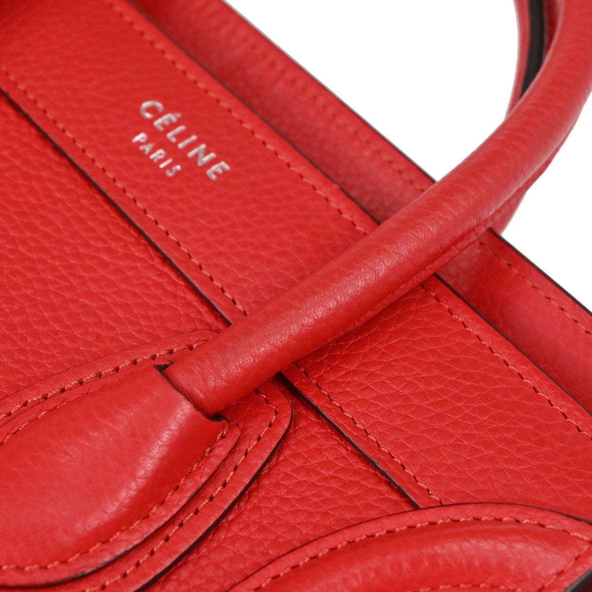 Celine Red Leather Nano Luggage Shoulder Tote Bag
