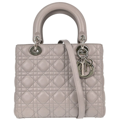 Christian Dior 2013 Gray Lambskin Lady Dior Cannage 2way Shoulder Handbag