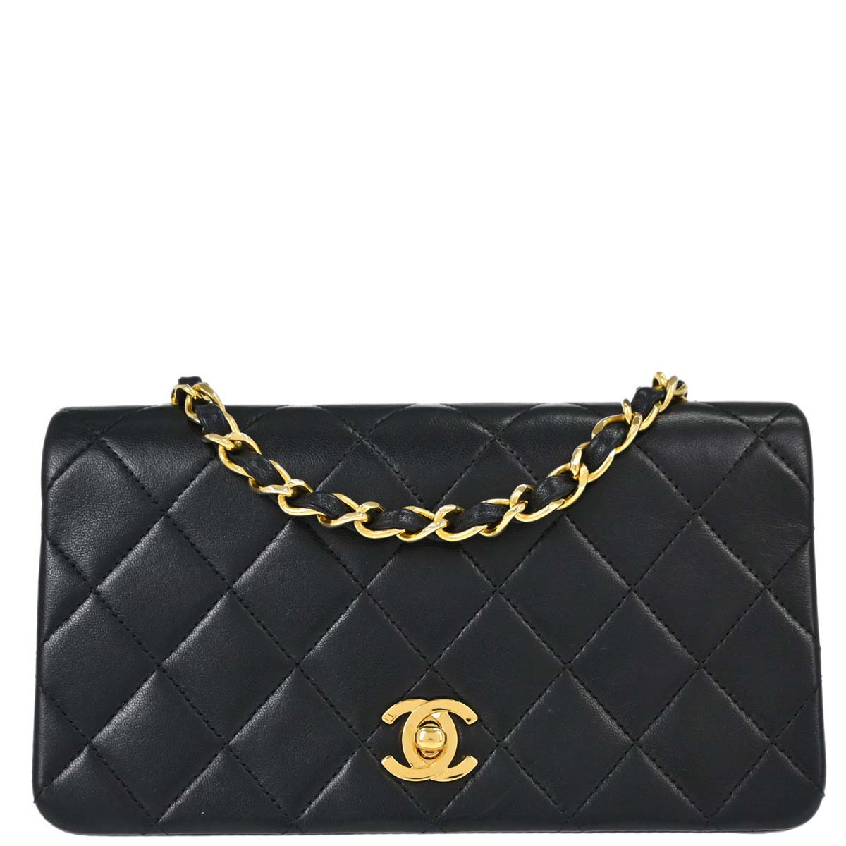 Chanel Black Lambskin Turnlock Mini Full Flap Shoulder Bag