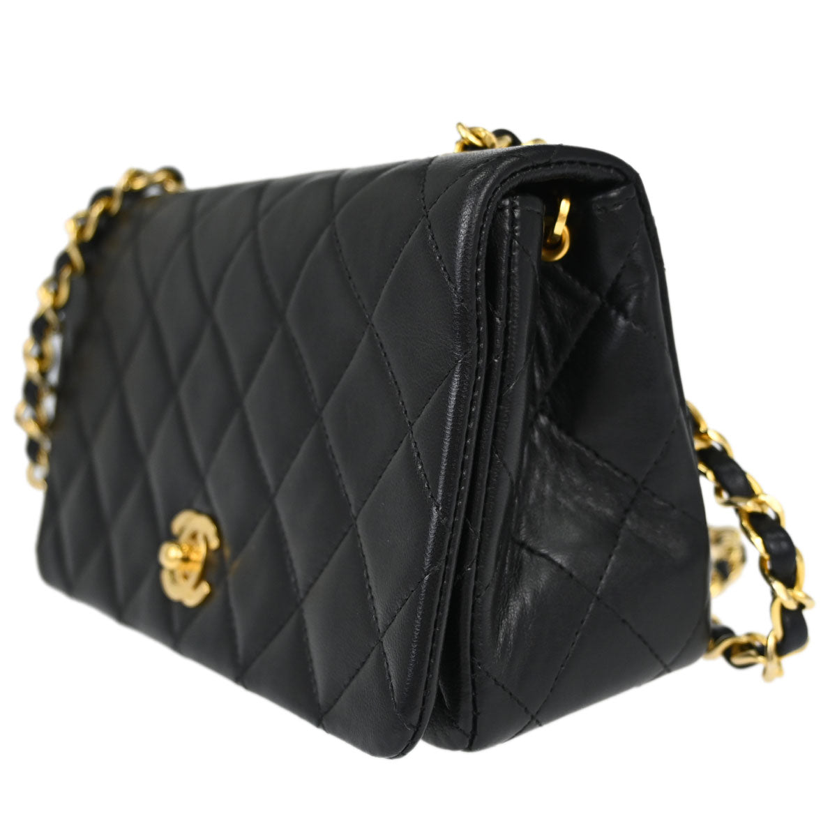 Chanel Black Lambskin Turnlock Mini Full Flap Shoulder Bag