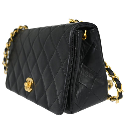 Chanel Black Lambskin Turnlock Mini Full Flap Shoulder Bag