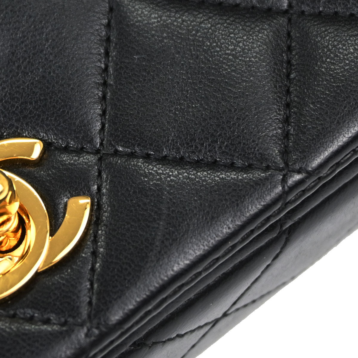 Chanel Black Lambskin Turnlock Mini Full Flap Shoulder Bag