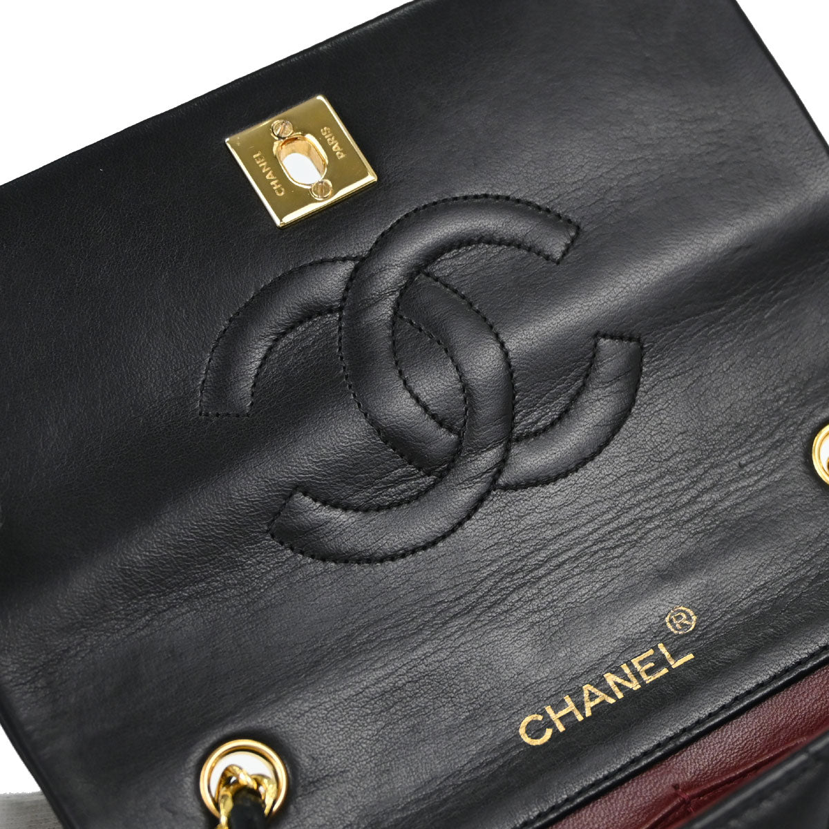 Chanel Black Lambskin Turnlock Mini Full Flap Shoulder Bag