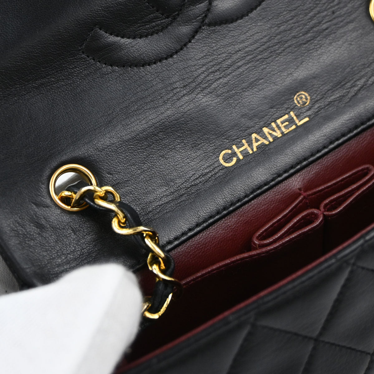 Chanel Black Lambskin Turnlock Mini Full Flap Shoulder Bag