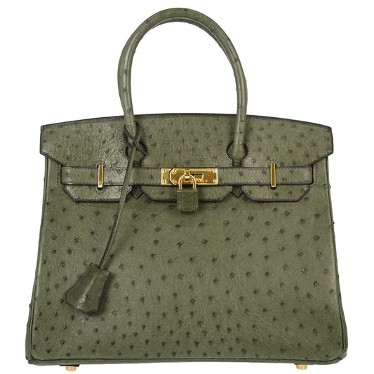Hermes * Vert Olive Ostrich Birkin 30 Handbag