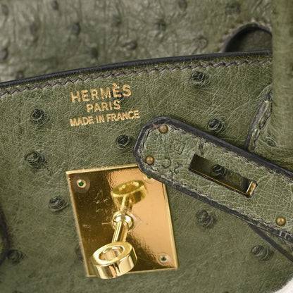 Hermes * Vert Olive Ostrich Birkin 30 Handbag