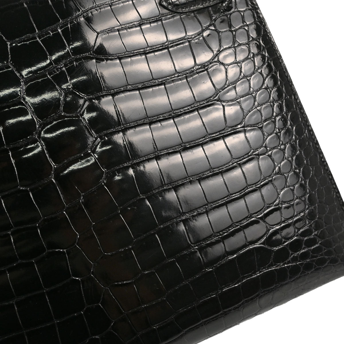 Hermes * Black Porosus Kelly 32 Sellier 2way Shoulder Handbag