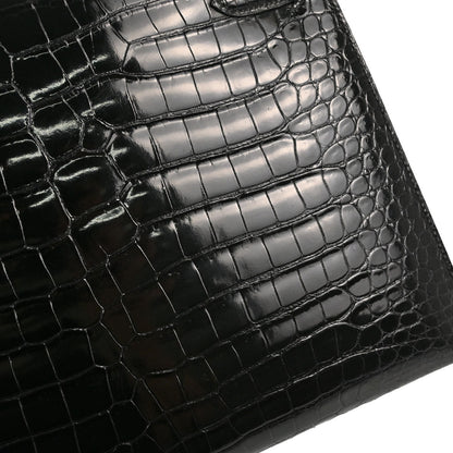 Hermes * Black Porosus Kelly 32 Sellier 2way Shoulder Handbag