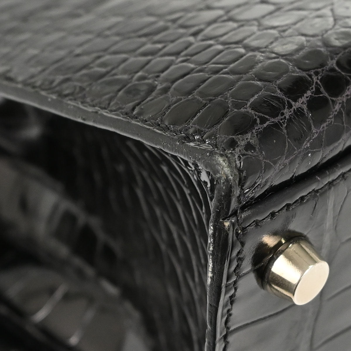 Hermes * Black Porosus Kelly 32 Sellier 2way Shoulder Handbag