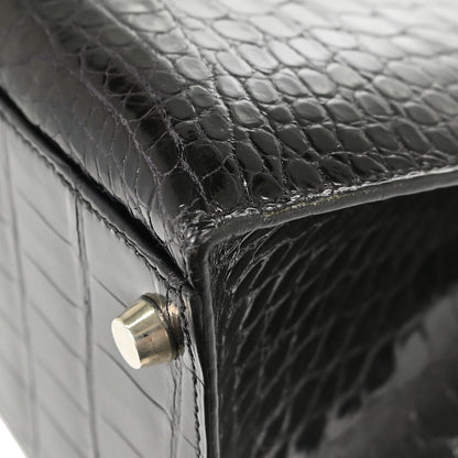 Hermes * Black Porosus Kelly 32 Sellier 2way Shoulder Handbag