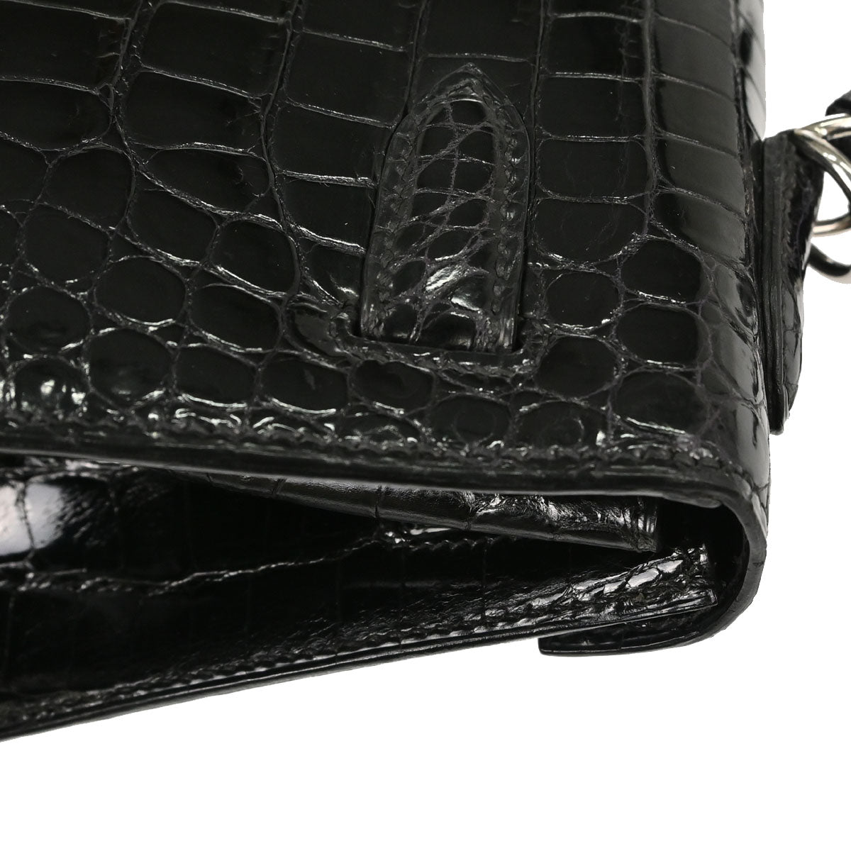 Hermes * Black Porosus Kelly 32 Sellier 2way Shoulder Handbag