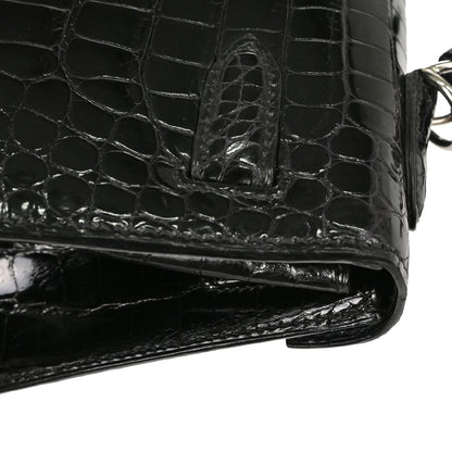 Hermes * Black Porosus Kelly 32 Sellier 2way Shoulder Handbag