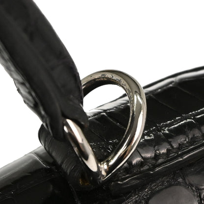 Hermes * Black Porosus Kelly 32 Sellier 2way Shoulder Handbag
