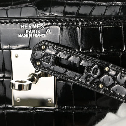 Hermes * Black Porosus Kelly 32 Sellier 2way Shoulder Handbag