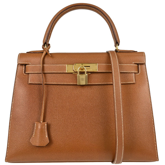 Hermes Gold Courchevel Kelly 28 Sellier 2way Shoulder Handbag
