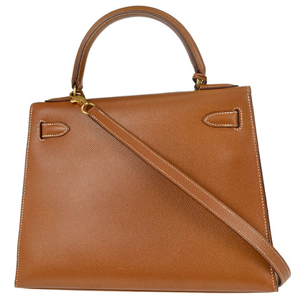Hermes Gold Courchevel Kelly 28 Sellier 2way Shoulder Handbag