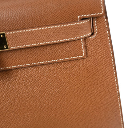 Hermes Gold Courchevel Kelly 28 Sellier 2way Shoulder Handbag