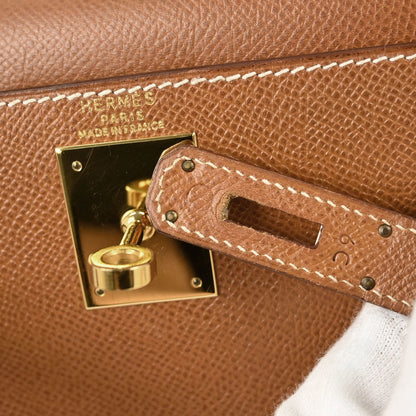 Hermes Gold Courchevel Kelly 28 Sellier 2way Shoulder Handbag