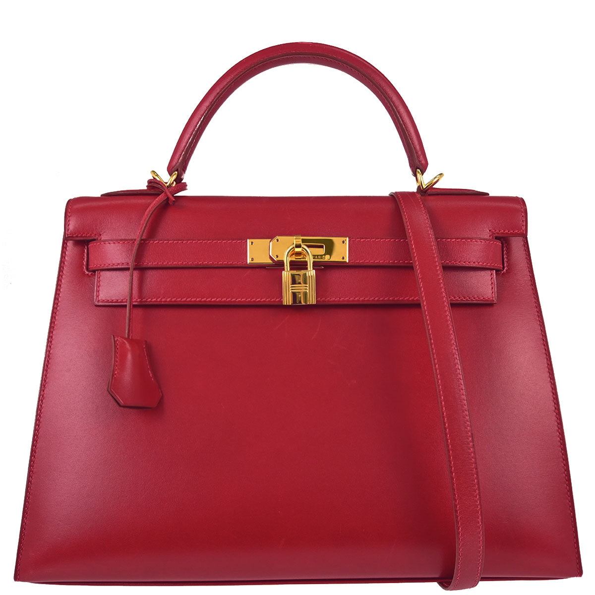 Hermes Vermilion Box Calf Kelly 32 Sellier 2way Shoulder Handbag