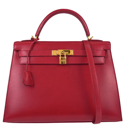 Hermes Vermilion Box Calf Kelly 32 Sellier 2way Shoulder Handbag