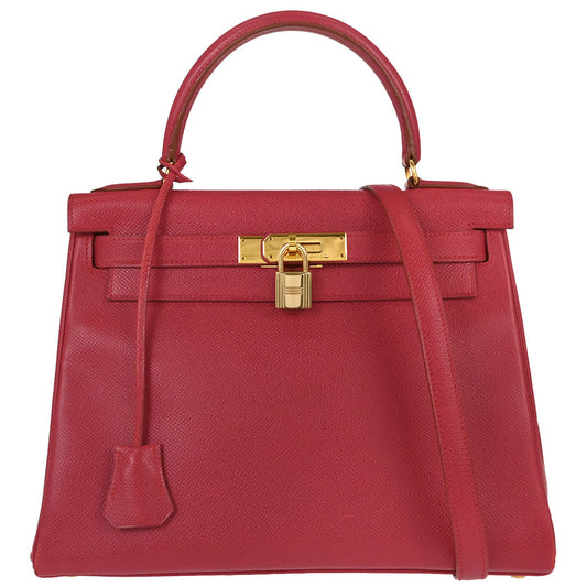 Hermes Rouge Garance Courchevel Kelly 28 Retourne 2way Shoulder Handbag