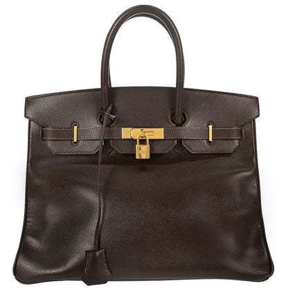 Hermes Chocolat Courchevel Birkin 35 Handbag