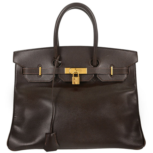 Hermes Chocolat Courchevel Birkin 35 Handbag