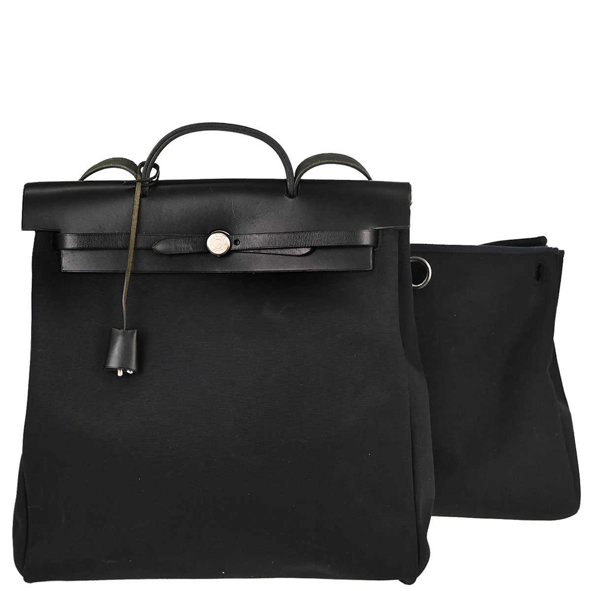 Hermes Black Toile Officier Herbag MM 2 in 1 Handbag