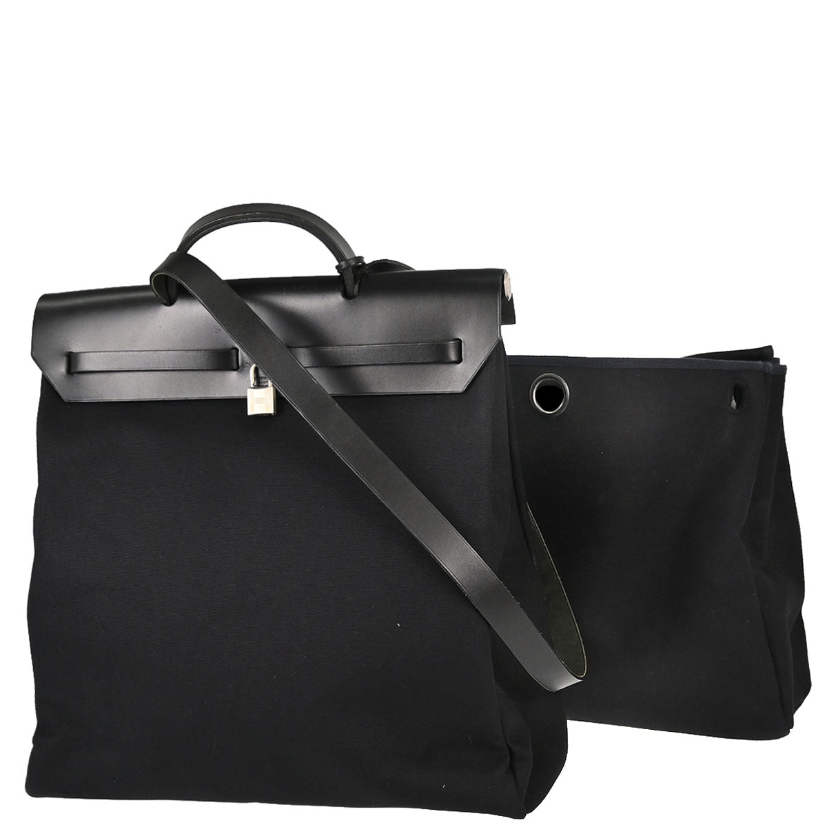 Hermes Black Toile Officier Herbag MM 2 in 1 Handbag