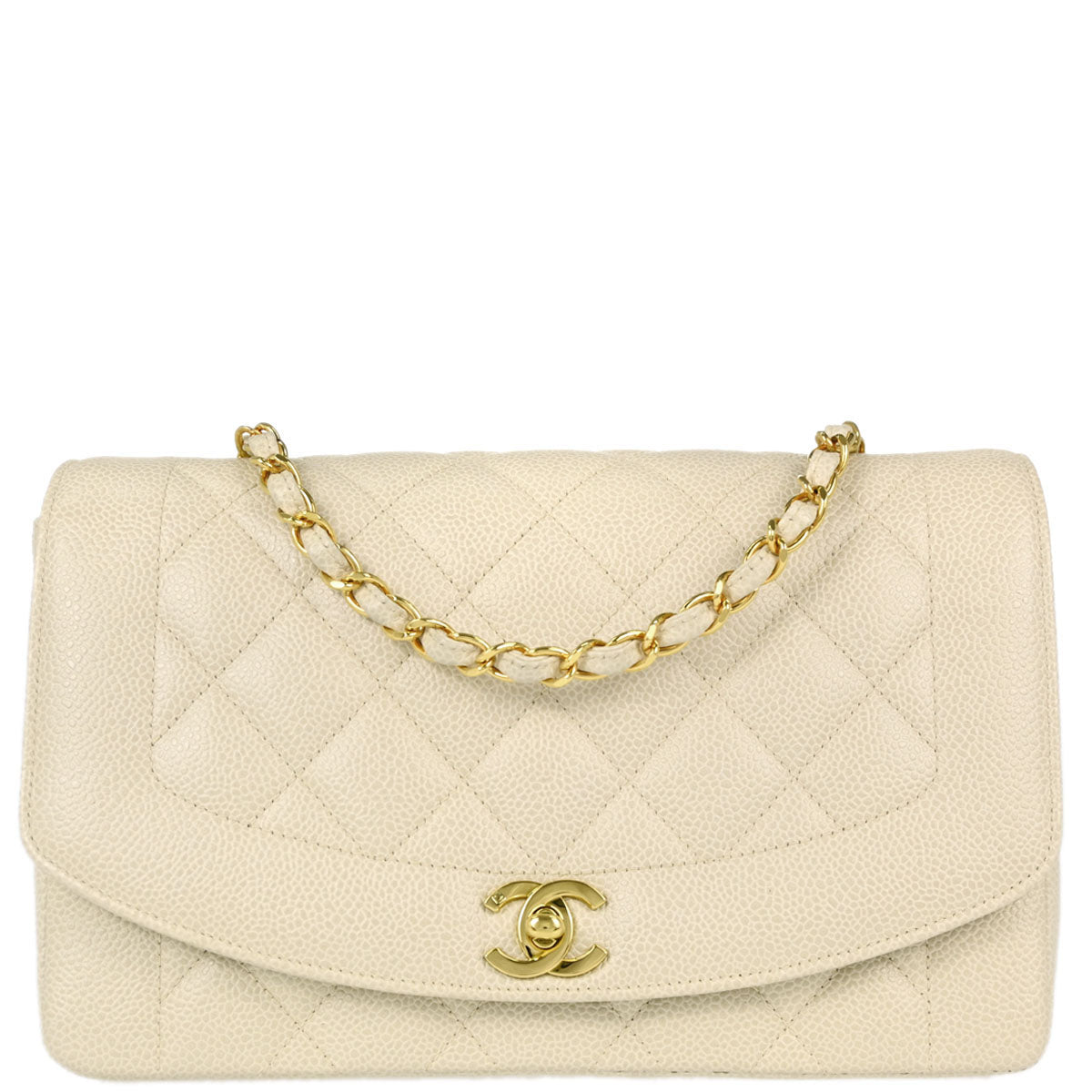 Chanel 1994-1996 Ivory Caviar Skin Medium Diana Shoulder Bag