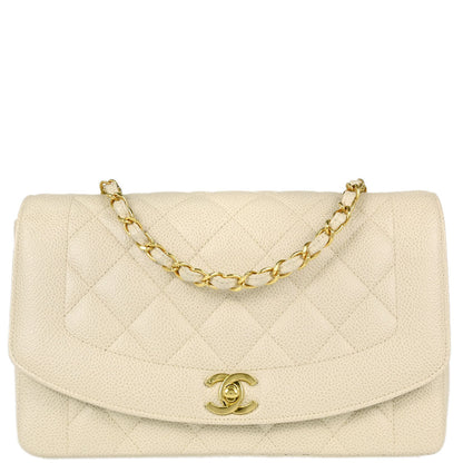Chanel 1994-1996 Ivory Caviar Skin Medium Diana Shoulder Bag