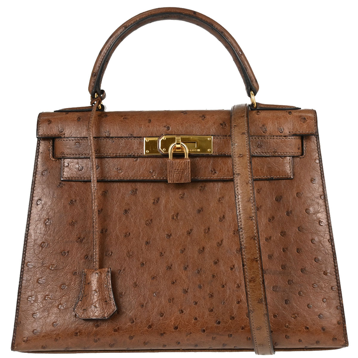 Hermes * Brown Ostrich Kelly 28 Sellier 2way Shoulder Handbag