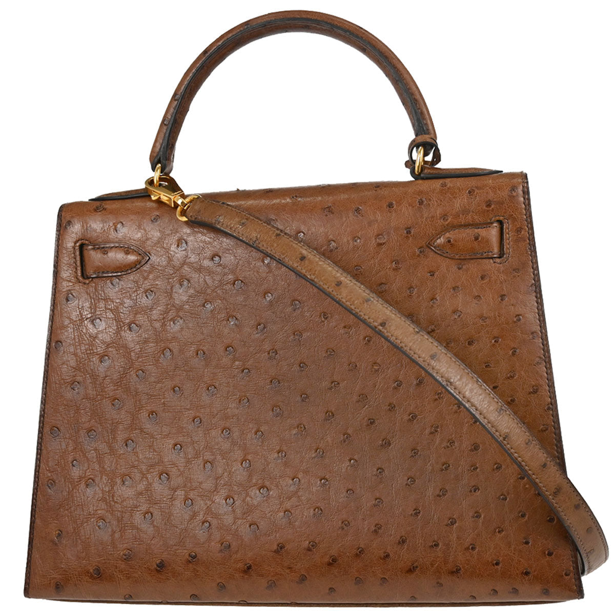 Hermes * Brown Ostrich Kelly 28 Sellier 2way Shoulder Handbag