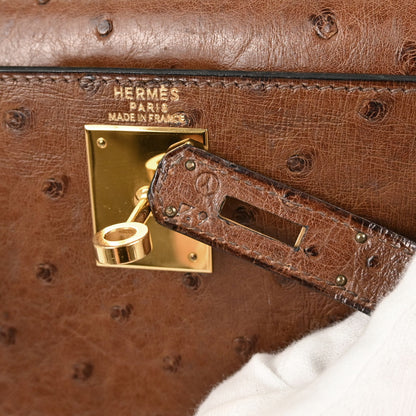 Hermes * Brown Ostrich Kelly 28 Sellier 2way Shoulder Handbag