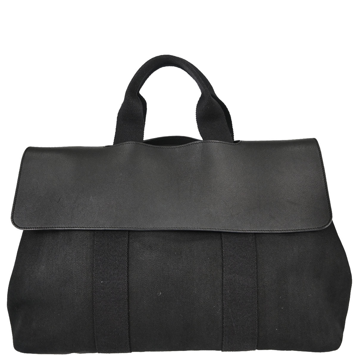 Hermes Black Toile Chevrons Valparaiso GM Tote Handbag