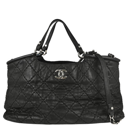 Chanel Black Calfskin Wild Stitch Tote 2way Shoulder Handbag