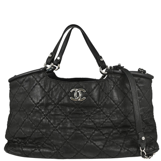Chanel Black Calfskin Wild Stitch Tote 2way Shoulder Handbag