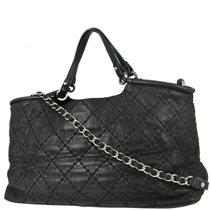 Chanel Black Calfskin Wild Stitch Tote 2way Shoulder Handbag