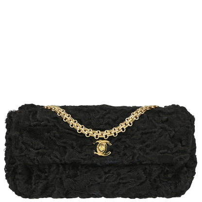 Chanel 2000-2001 Black Persian Lamb Straight Flap Shoulder Bag