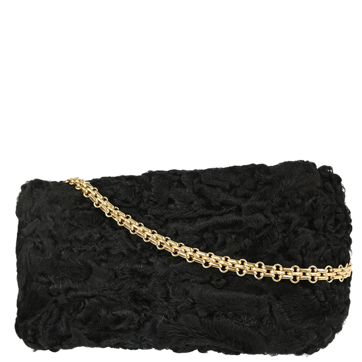 Chanel 2000-2001 Black Persian Lamb Straight Flap Shoulder Bag