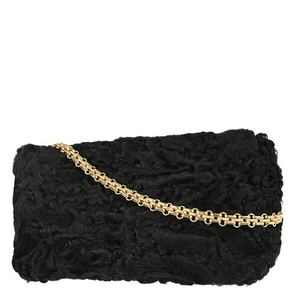 Chanel 2000-2001 Black Persian Lamb Straight Flap Shoulder Bag
