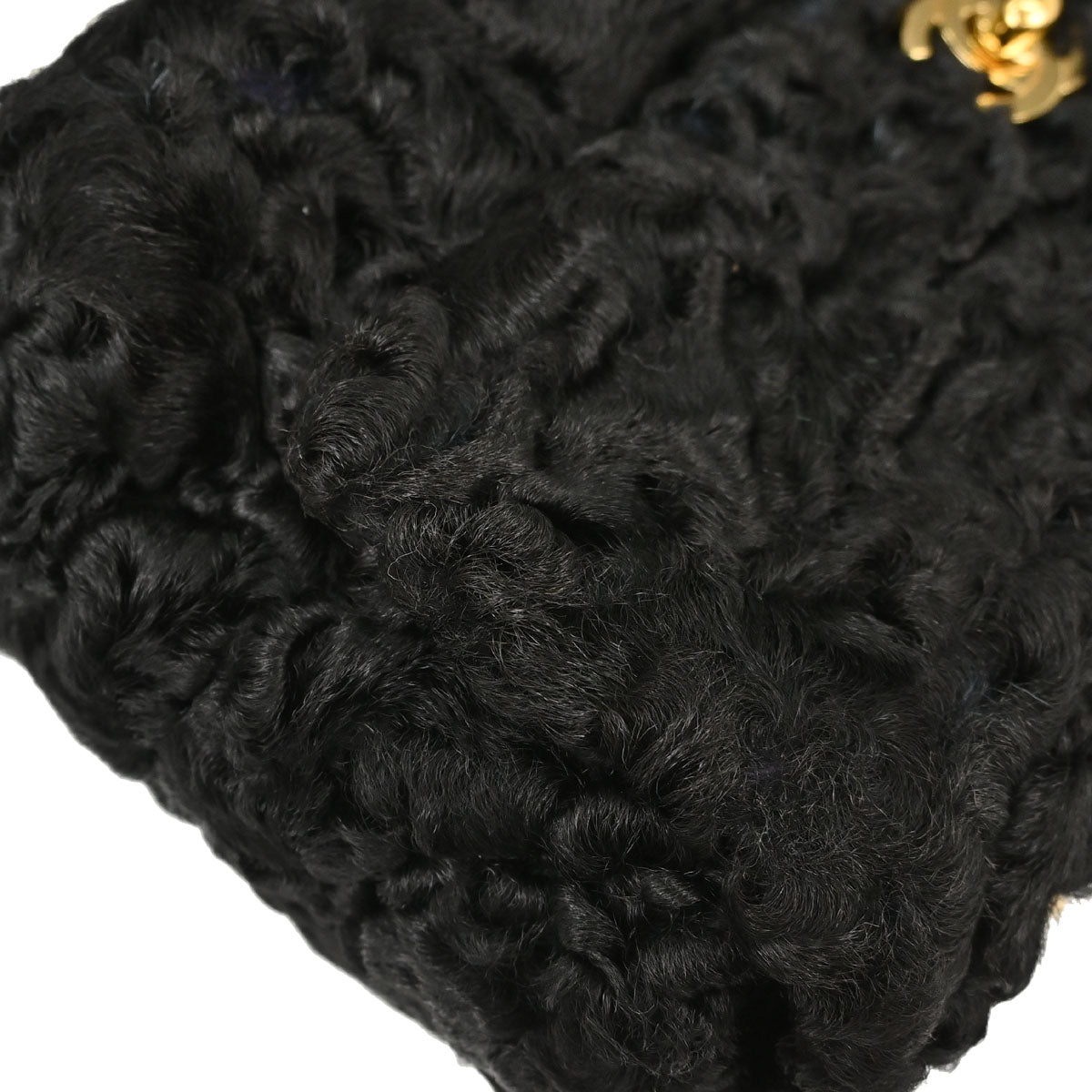 Chanel 2000-2001 Black Persian Lamb Straight Flap Shoulder Bag