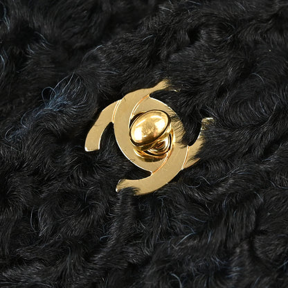 Chanel 2000-2001 Black Persian Lamb Straight Flap Shoulder Bag