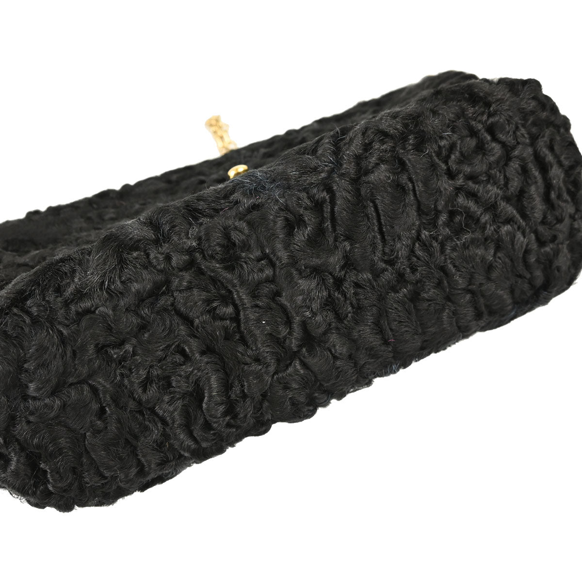 Chanel 2000-2001 Black Persian Lamb Straight Flap Shoulder Bag