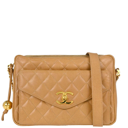 Chanel 1991-1994 Beige Caviar Skin Shoulder Bag