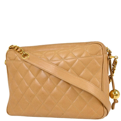Chanel 1991-1994 Beige Caviar Skin Shoulder Bag