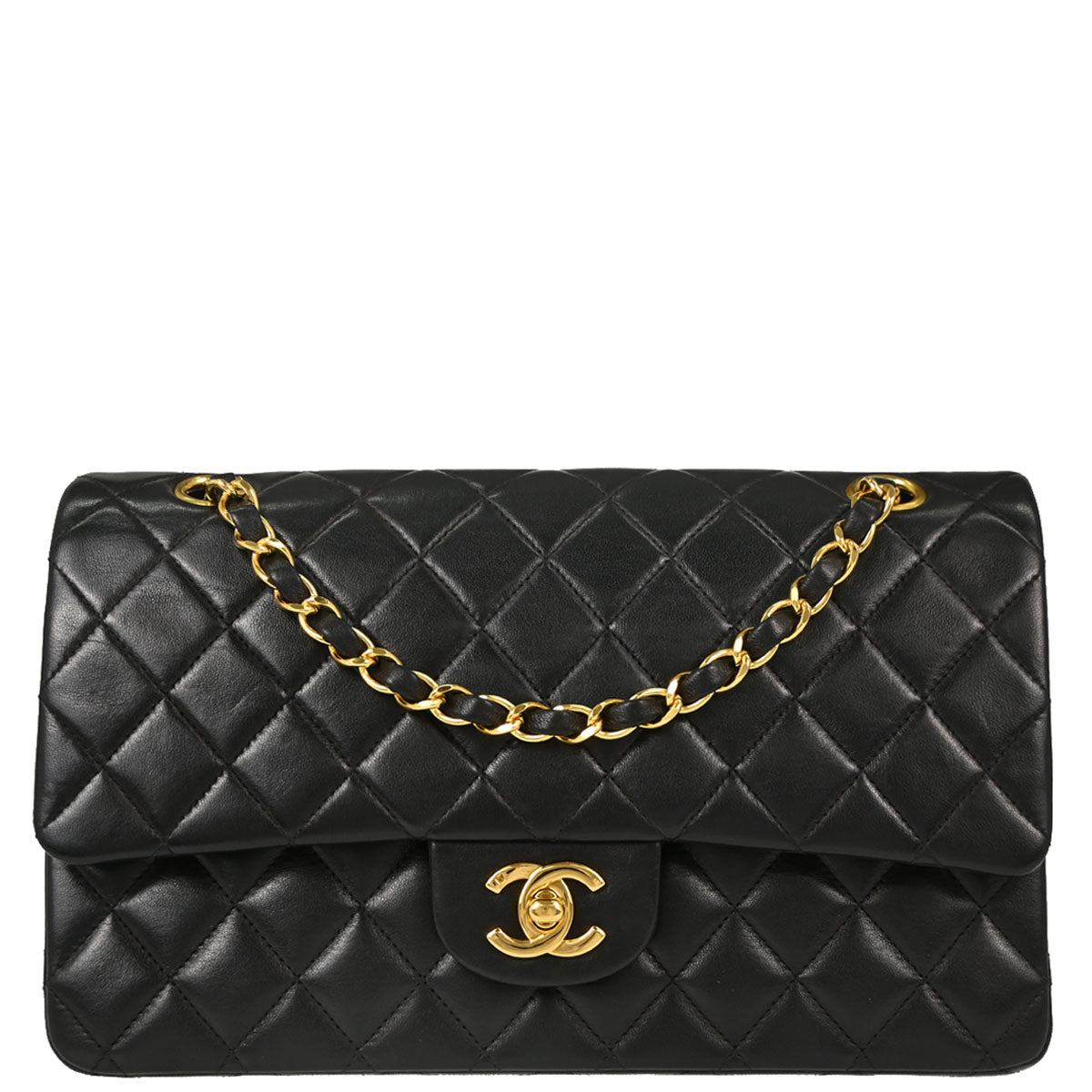 Chanel 1997-1999 Black Lambskin Medium Classic Double Flap Shoulder Bag