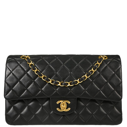 Chanel 1997-1999 Black Lambskin Medium Classic Double Flap Shoulder Bag