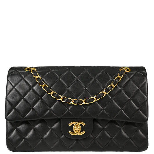 Chanel 1997-1999 Black Lambskin Medium Classic Double Flap Shoulder Bag