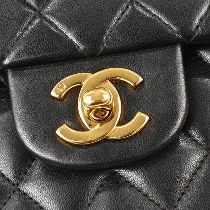 Chanel 1997-1999 Black Lambskin Medium Classic Double Flap Shoulder Bag